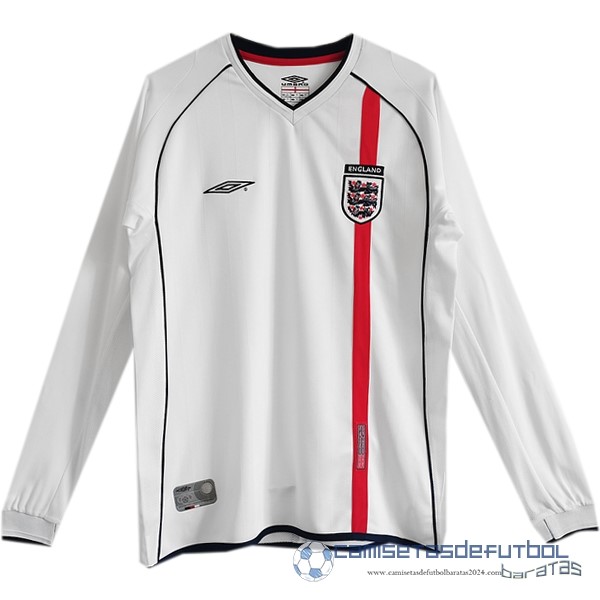 Casa Camiseta Manga Larga Inglaterra Retro Equipación 2002 Blanco