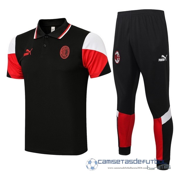 Conjunto Completo Polo AC Milan Equipación 2021 2022 Negro Rojo Blanco