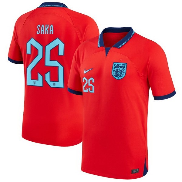 NO.25 Saka Segunda Camiseta Inglaterra 2022 Rojo