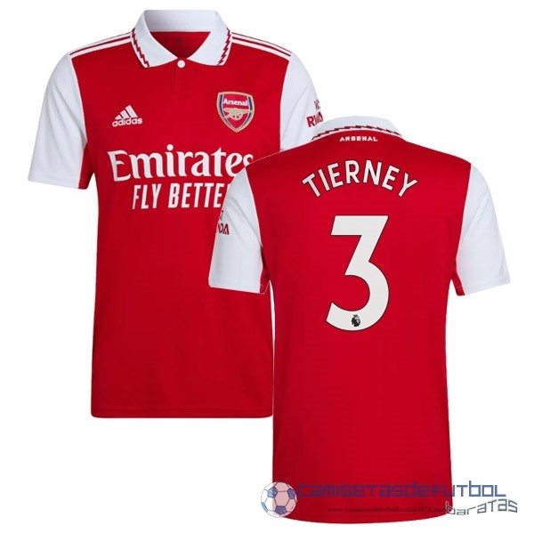 NO.3 Tierney Casa Camiseta Arsenal Equipación 2022 2023 Rojo