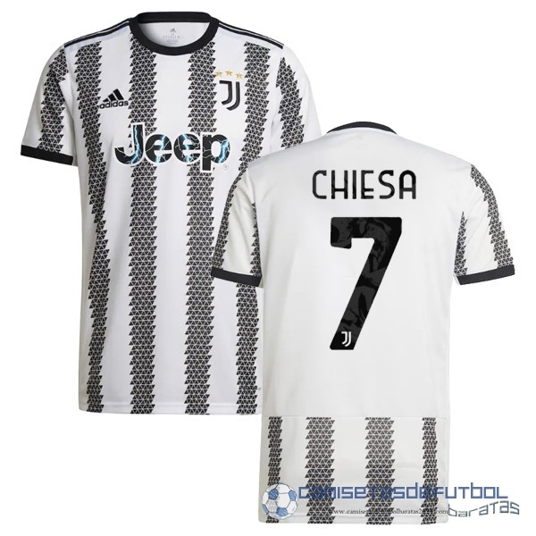 NO.7 Chiesa Casa Camiseta Juventus Equipación 2022 2023 Blanco Negro
