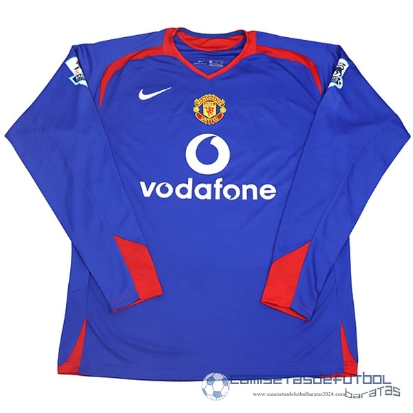 Segunda Camiseta Manga Larga Manchester United Retro Equipación 2005 2006 Azul