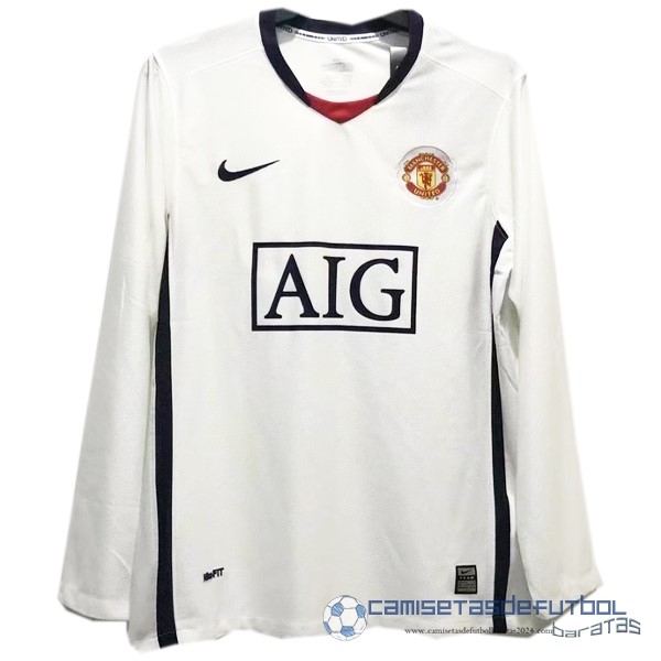 Segunda Camiseta Manga Larga Manchester United Retro Equipación 2008 2009 Blanco