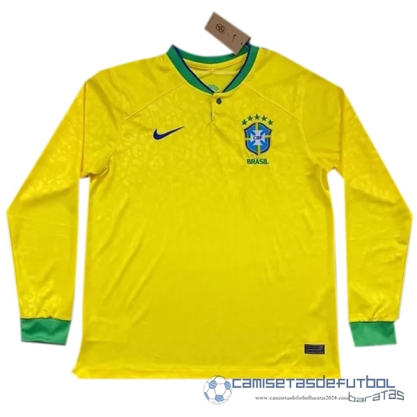 Tailandia Casa Camiseta Manga Larga Brasil 2022 Amarillo