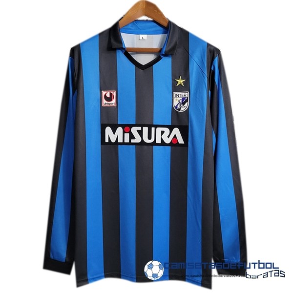 Uhlsport Casa Manga Larga Inter Milán Retro Equipación 1988 1989 Azul