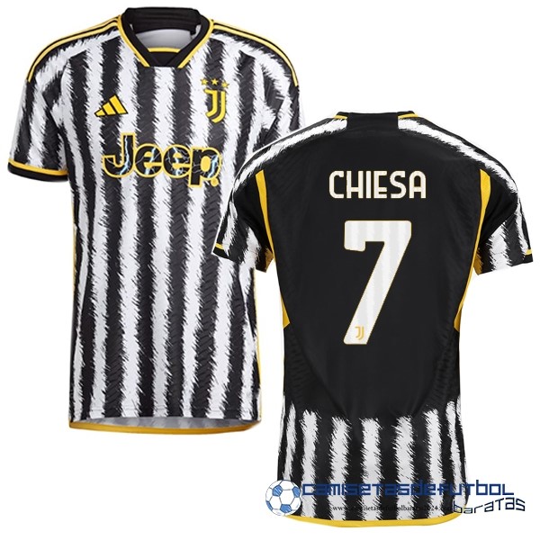 adidas NO.7 Chiesa Tailandia Casa Jugadores Camiseta Juventus Equipación 2023 2024 Amarillo Negro