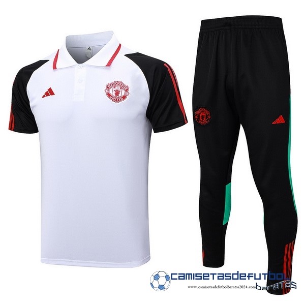 adidas Conjunto Completo Polo Manchester United Equipación 2023 2024 Blanco Negro Rojo