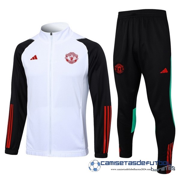 adidas Conjunto Completo Ropa Deportiva Con Cremallera Larga Manchester United Equipación 2023 2024 Blanco Negro Rojo