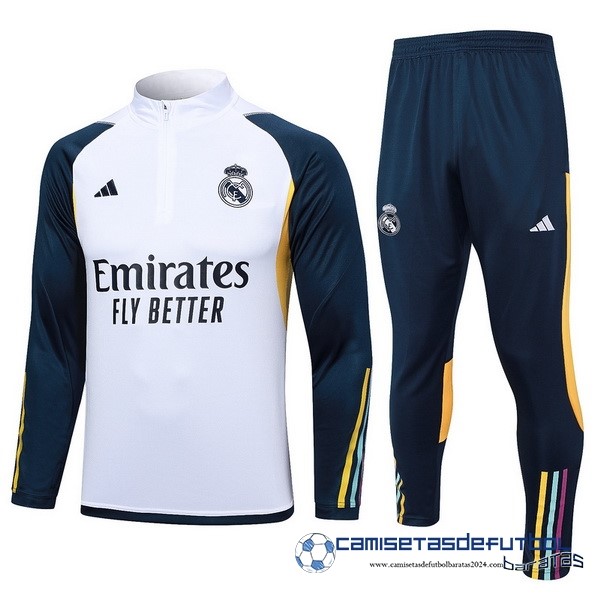 adidas Conjunto Completo Sudadera Entrenamiento Real Madrid Equipación 2023 2024 Blanco Azul Amarillo